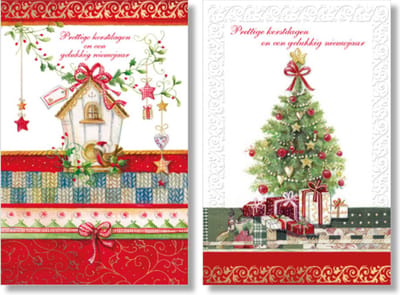 MGPcards - 2 doosjes à 10 Luxe dubbele wenskaarten - Kerst/Nieuwjaar - Foliebewerking - Witte envelop - 10.5 x 16 cm - 2 Motieven per doosje