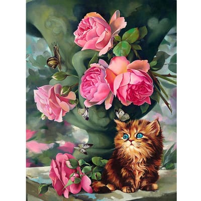 5D DIY diamant schilderij volledige boor ronde bloem diamant borduurwerk kat kristal mozaïek diamant kunst 20X30CM pink
