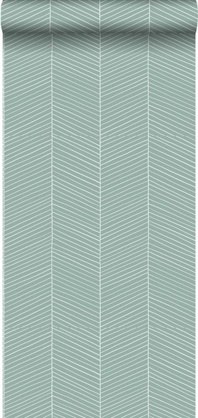 ESTAhome behang visgraat-motief vergrijsd mintgroen - 53 cm x 10.05 m - 139108
