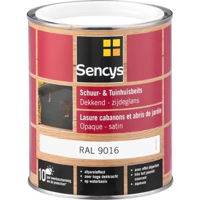 Sencys Tuinhoutbeits Tuinhuis En Schutting Dekkend Zijdeglans Ral9016 0,75l