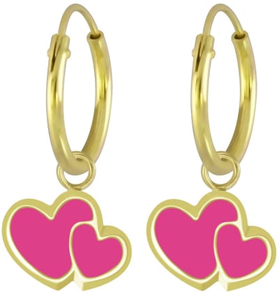 Joy|S - Zilveren hartje oorbellen - roze hartjes oorringen - gold plated