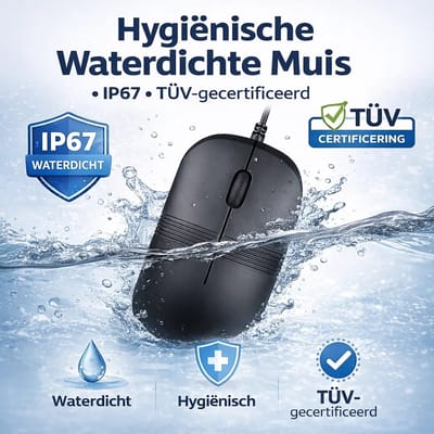 Hygiënische Medische Muis – Waterdicht IP67 – TÜV Gecertificeerd – Bedraad – 1600 DPI