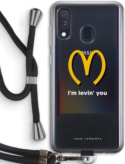 Case Company® - Hoesje met koord geschikt voor Samsung Galaxy A40 hoesje met Koord - I'm lovin' you - Telefoonhoesje met Zwart Koord - Bescherming aan alle Kanten en Over de Schermrand