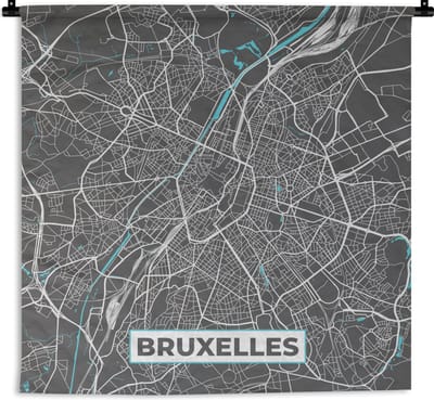 Wandkleed - Wanddoek - Stadskaart – Grijs - Kaart – Bruxelles – België – Plattegrond - 180x180 cm - Wandtapijt