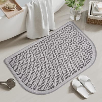 Ultradunne badmat, snel drogend, waterabsorberend, antislip badmat, badmat, geschikt voor onder de deur, geweven, wasbare vloer, rubber, halfrond badmat, grijs 16x24