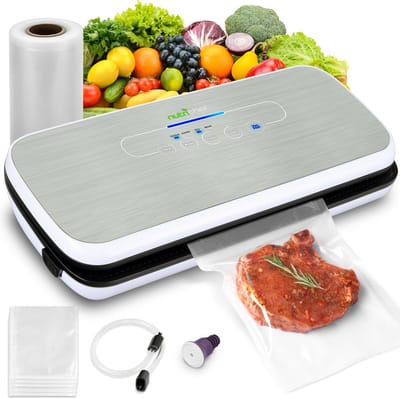 Food Saver Vacuümmachine - 110W Automatisch Foodsaver-systeem Luchtafdichtingsmachine Verpakking Afdichting Opslag Conservering Sous Vide - NutriChef PKVS18SLEU (zilver)