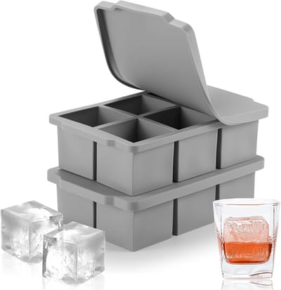 Grote IJsblokjesvorm - IJsblokjesvorm met deksel - stapelbare grote vierkante siliconen ijsblokjesvorm voor whisky/cocktails/bourbon/soepen en bevroren lekkernijenGrijs - 2 Stuks