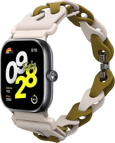 kwmobile horlogebandje geschikt voor Xiaomi Smart Band 8 Pro / Band 9 Pro / Redmi Watch 5 / Redmi Watch 4 armband - Siliconen horloge of activity tracker bandje - Smartwatch polsband - In beige / groen