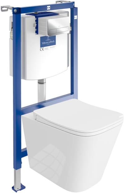 Villeroy&Boch Inbouwreservoir Complete Toiletset ViConnect H112 - Inbouw WC Hangtoilet Wandcloset MAIO - Bedieningsplaat Chroom - Voorwandelement voor toilet - Installatiesysteem