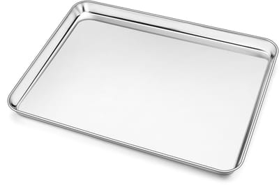 Dailygoods - Homikit Bakplaat, roestvrij staal, rechthoekige taartplaat voor het bakken, braden, serveren, spiegelgepolijste ovenplaat, groot, 40,6 x 30,6 x 2,5 cm, vaatwasmachinebestendig