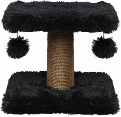 Topmast Krabpaal Fluffy Langhaar - Nairobi - Antraciet - 34 x 34 x 34 cm - Krabpaal voor Katten - Met Kattenspeeltjes - Duurzaam Sisal Touw