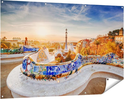 Gards Tuinposter Park G�ell in Barcelona - 150x100 cm - Tuindoek - Tuindecoratie - Wanddecoratie buiten - Tuinschilderij