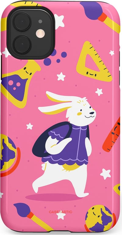 Casetastic hoesje geschikt voor Apple iPhone 11 - Dubbellaagse bescherming - Slimme konijnensprongen - Fashion Case - Koraal Geel Roze