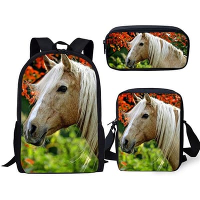 Populaire Nieuwigheid Populaire Paard 3D Print 3 stuks/Set leerling Schooltassen Laptop Dagrugzak Rugzak Schuin gedragen schoudertas Etui