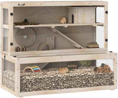 Hamsterkooi - 3 Niveaus - Verwijderbare lade - Hout/Metaal - 100B x 50D x 84H cm - Natuurlijk