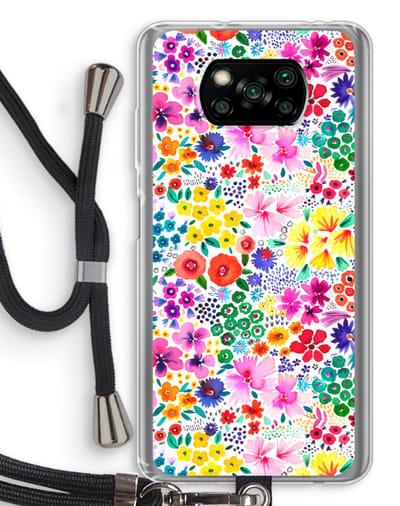 Case Company® - Hoesje met koord geschikt voor Poco X3 Pro hoesje met Koord - Little Flowers - Telefoonhoesje met Zwart Koord - Bescherming aan alle Kanten en Over de Schermrand