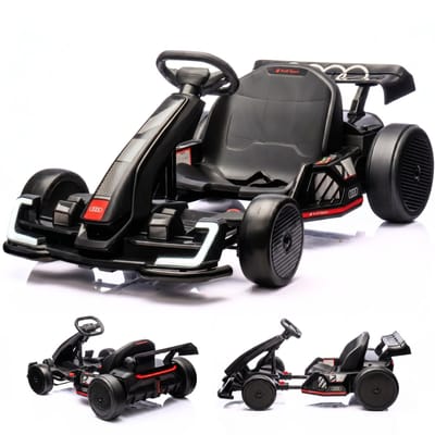 Audi Full Option Elektrische GoKart 6 tot 12 jaar – Officieel Gelicentieerde 24V Drift-Kart met Verstelbaar Frame & Bluetooth – Snelle Kinderkart met Soft-Start, LED-verlichting & EVA Voorwielen – Zwart
