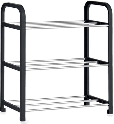 Schoenenrek/schoenenstandaard zwart metaal/kunststof 3-laags 40 x 19 x 42 cm - Schoenen opbergen