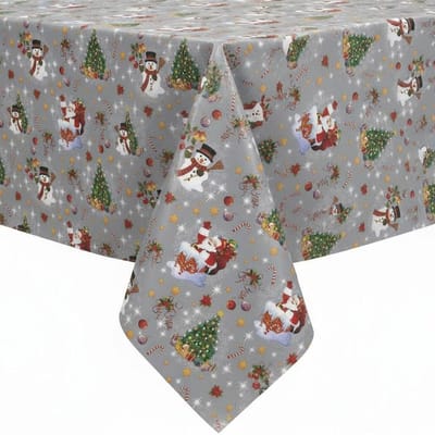 Protecttable - Kerst Tafelzeil Kerstman Zilver 140x50cm - Tafelkleed Afwasbaar - Kunststof