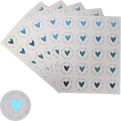 200x Transparante Stickers Op Vel - 32mm - Hart Krans Blauw - Serie 5 - Sluitsticker - Sluitzegel - Cadeau Sticker - Hartje Blauw - 200 Stuks