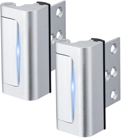 2-pack veiligheidssloten voor thuis, kindveilige deurvergrendeling met 3 inch stop, houdt 800 lbs vast, geschikt voor naar binnen draaiende deuren, metalen nachtvergrendeling met kindveilige klep (zilver)