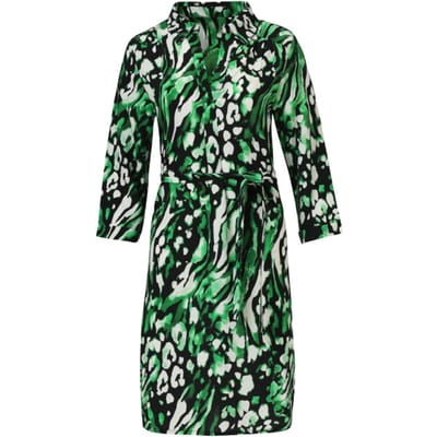 Smashed Lemon Groen en zwart dierenprint jurk met v-hals en kraag |