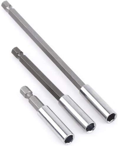 Allecto - 3-delige Hex-schachtbithouder - magnetische boorhouderset - verlenging van 60 100 150 mm - geschikt voor schroevendraaiers - grijs - prak...