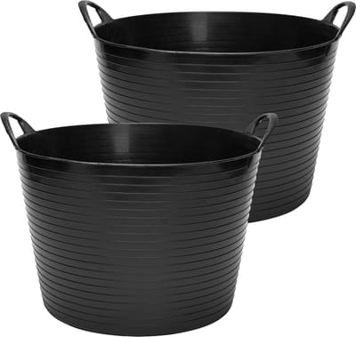 Garronda 42L 2-Pack flexibele kunststof kuip – Voederbak – Emmer – Tubtrug – Wasmand – Zwart - GD-STIC-ElasticBasket