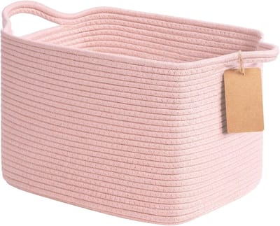 Opbergmand, 33 x 25 x 22,5 cm mand, mandenopslag, organizer, manden, katoenen mand voor plank, woonkamer, kinderkamer, badkamer, geschenkmand leeg, roze