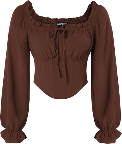 Middeleeuwse Corsettop met Vierkante Kraag en Lange Mouwen voor Dames - Piratenstijl Blouse