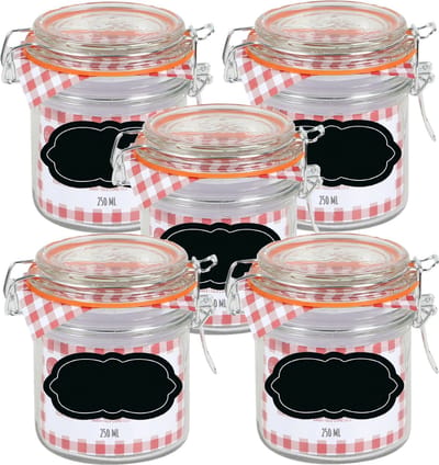 Weckpot/inmaakpot - 10x - 250 ml - glas - met beugelsluiting - incl. etiketten