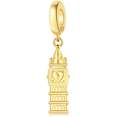 Koper Ambacht Gouden Kleur Londen Big Ben Hangers Armband Kralen Geschikt voor Dames Sieraden Feest Bedels Handgemaakt Fijn Cadeau Accessoire beige