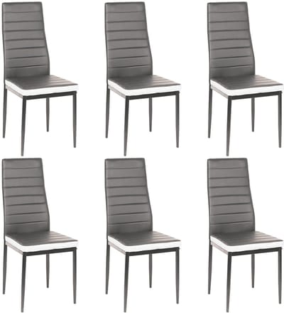 PIPIPOXER-Eetkamerstoelen - Set Van 6 - Eettafelstoel - Keukenstoel -Stoel-PU Leer - Metalen Poten -Grijs en wit