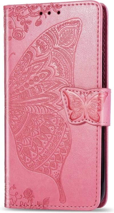 Hoesje geschikt voor iPhone 16 - Bookcase - Pasjeshouder - Portemonnee - Vlinderpatroon - Kunstleer - Roze