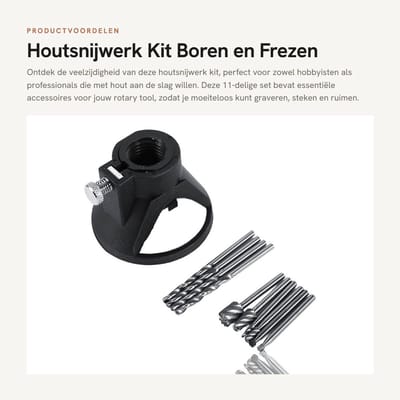 Dailygoods- Houtsnijwerk Kit 11 Stuks - HSS Boren - Frezen - Boorpositioneerder - Digitale Schaal - Snijdiepte Instelling - Houtsnijgereedschap