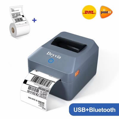 Dryvia Thermische Labelprinter - Geschikt voor verzendlabels - Labelmaker - USB & Bluetooth - incl. 350 Verzendetiketten PostNL & DHL