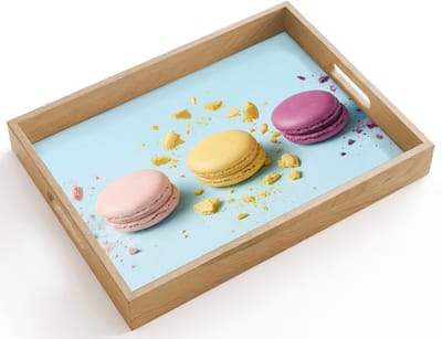 Dienblad hout 40x30 cm - Schootdienblad - Macarons - Kleurrijk - Pastel - Borrelplank rechthoek - Plateau dienbladen
