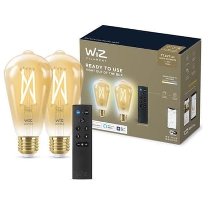WiZ Filament Lamp Edison - 2-pack + Afstandsbediening - Warm- tot Koelwit Licht - Slimme LED Verlichting - E27 fitting - 50W - Goud - Wi-Fi