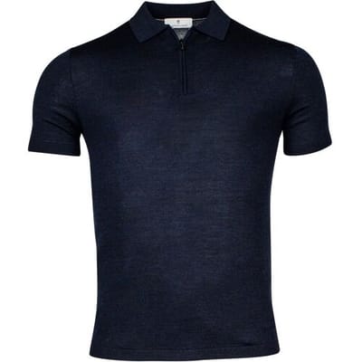 Thomas Maine Pullover Polo Fine Merino Single Knit Half Zip Navy / male