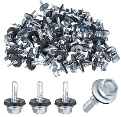 Set van 200 Trapeziumvormige Zelftappende Schroeven met Zegelring - 4.8 x 16 mm Boorschroeven voor Bevestiging, Waterdicht en Roestvrij Staal