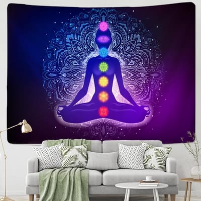 Indiase Boeddhabeeld Meditatie 7 Chakra Wandtapijt Wandhanger Mandala Wandtapijten Wandkleed Psychedelisch Yoga Tapijt Boho Decor 95x70CM purple