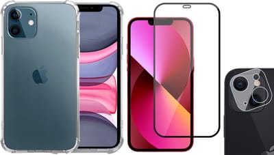 TechNow Shock Proof Backcover Hoesje geschikt voor iPhone 13 Mini - Full Screenprotector en Camera Screen Protector - Transparant