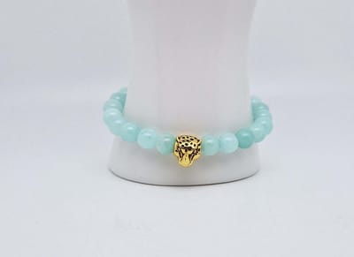Handgemaakte natuursteen armband met Metalen vorm - Model 2 - "AAA Amazonium" -8 mm diameter van de korrel- Diameter armband 20 cm - Een mooi cadeau voor familie en vrienden