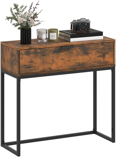 Homcom Console Table-Spaanplaat, Staal-80L x 30B x 76H cm-Rustiek-Bruin