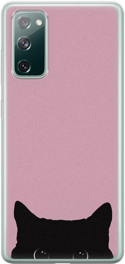 Hoesje geschikt voor Samsung Galaxy S20 FE - Zwarte kat - Soft Case - TPU - Print - Roze - Mooie Telefoonhoesjes