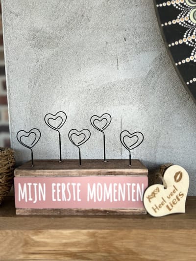 Creaties van Hier – fotohouder 5 hartclips met hartje - baby roze - 15 cm – Kraamcadeau - baby