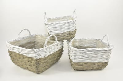 Oneiro Luxe Bloempot SET/3 MANDEN VIERKANT MET OREN GRIJS/WIT 30X30X19 CM – hotel chique - binnen ––– accessoires – tuin – decoratie – bloemen – mat – glans – industrieel - droogbloemen - Buiten bloempot - tuin - tuinieren