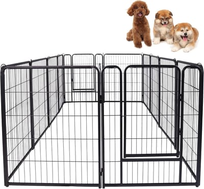 12-Delige Hondenboxset met Deuren en Grondankers, Buitenomheining, Hondenhek, Puppyren, Opvouwbare Dierenbox, Weerbestendig Puppyhek, Draagbare Puppybox voor in de Tuin, Kamperen NAIZY