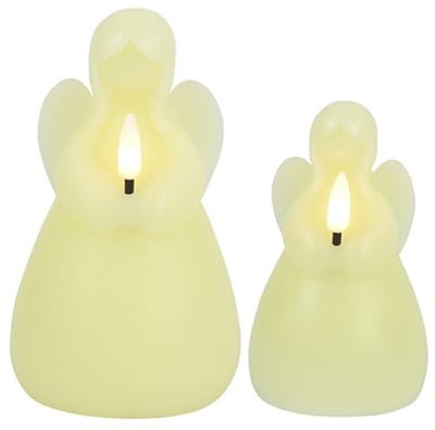 Countryfield Engel LED kaarsen - creme wit - 2x st - H11,5 en H14,5 cm - wax kaarsen op batterijen - kerst