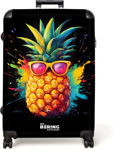 NoBoringSuitcases.com® - Koffer groot - Reiskoffer lichtgewicht - Zomerse ananas met zonnebril - Rolkoffer met 4 wielen - Grote trolley XL - 98 liter bagage